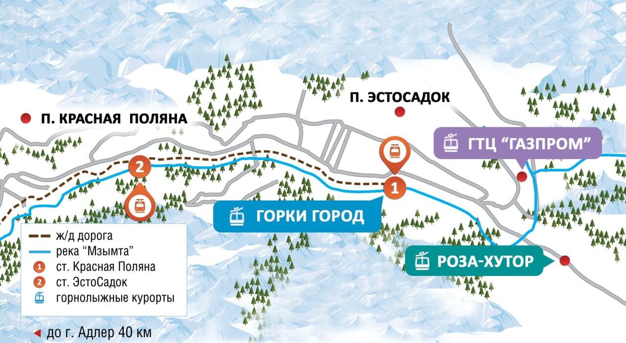 Отдых на Красной Поляне: карта расположения курортов